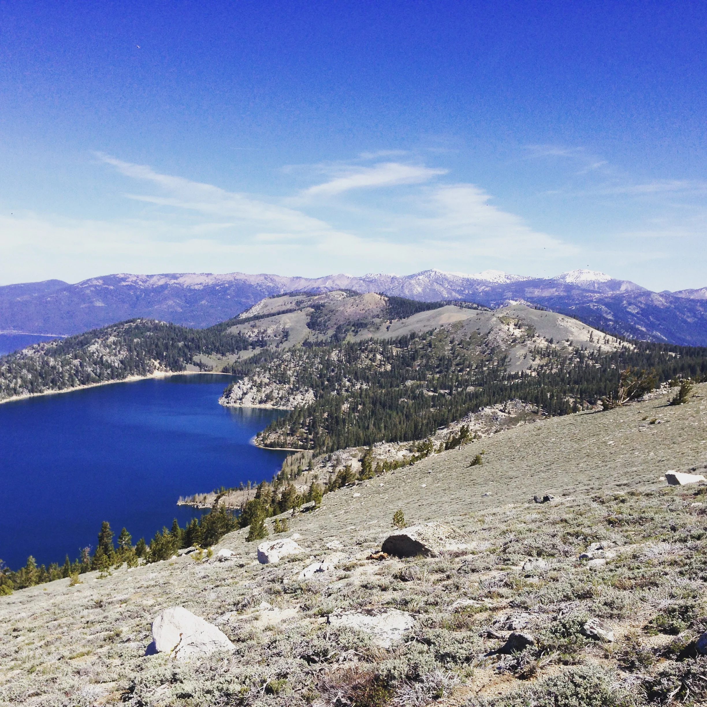 The mountains provide a great deal of perspective and peace. View from Snow Valley Peak over Marlette Lake and Tahoe beyond.