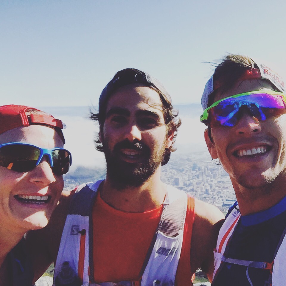 Two of South Africa's best (and world's best too!) Kane Reilly and Ryan Sandes showing me the biggest climb of the race up Table Mountain.