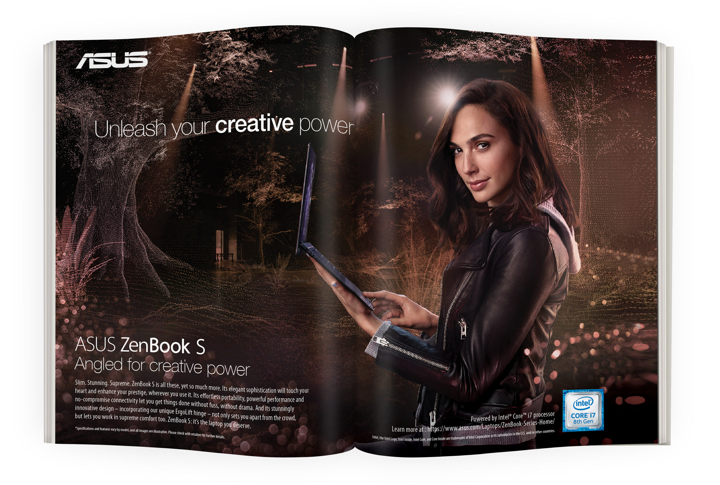  the ZenBook visuals portray Gal in the middle of her creative process.  