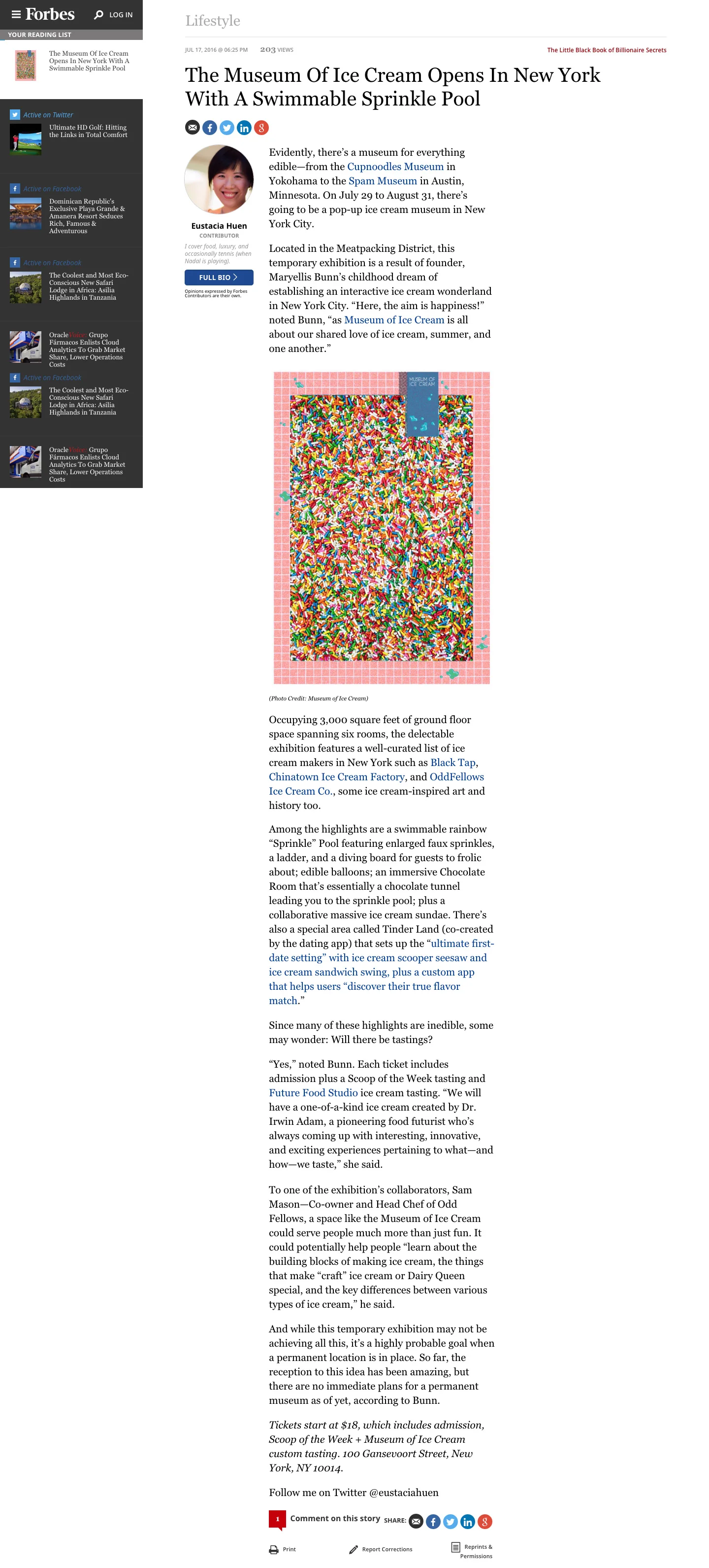 Forbes - The Museum Of Ice Cream Opens In New York With A Swimmable Sprinkle Pool