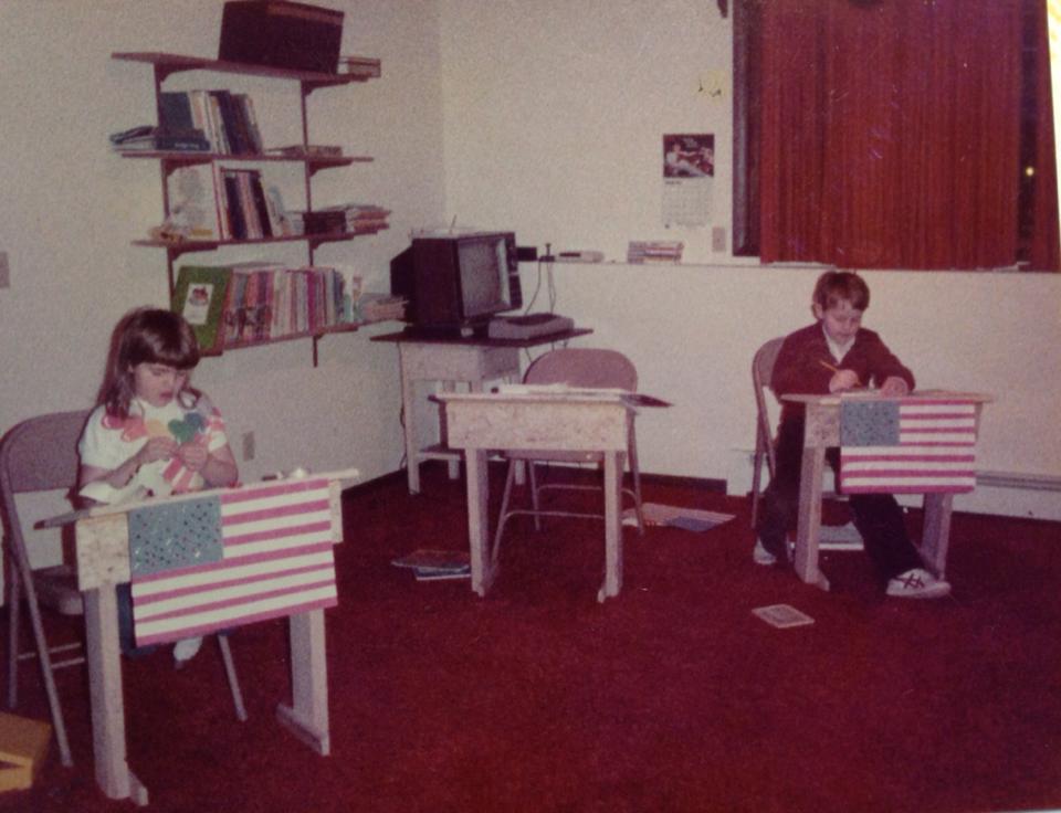  James and his sister Anna home schooling in the 80s, before it was cool.