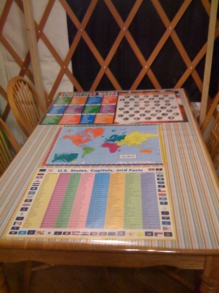  Our home school table in the yurt.