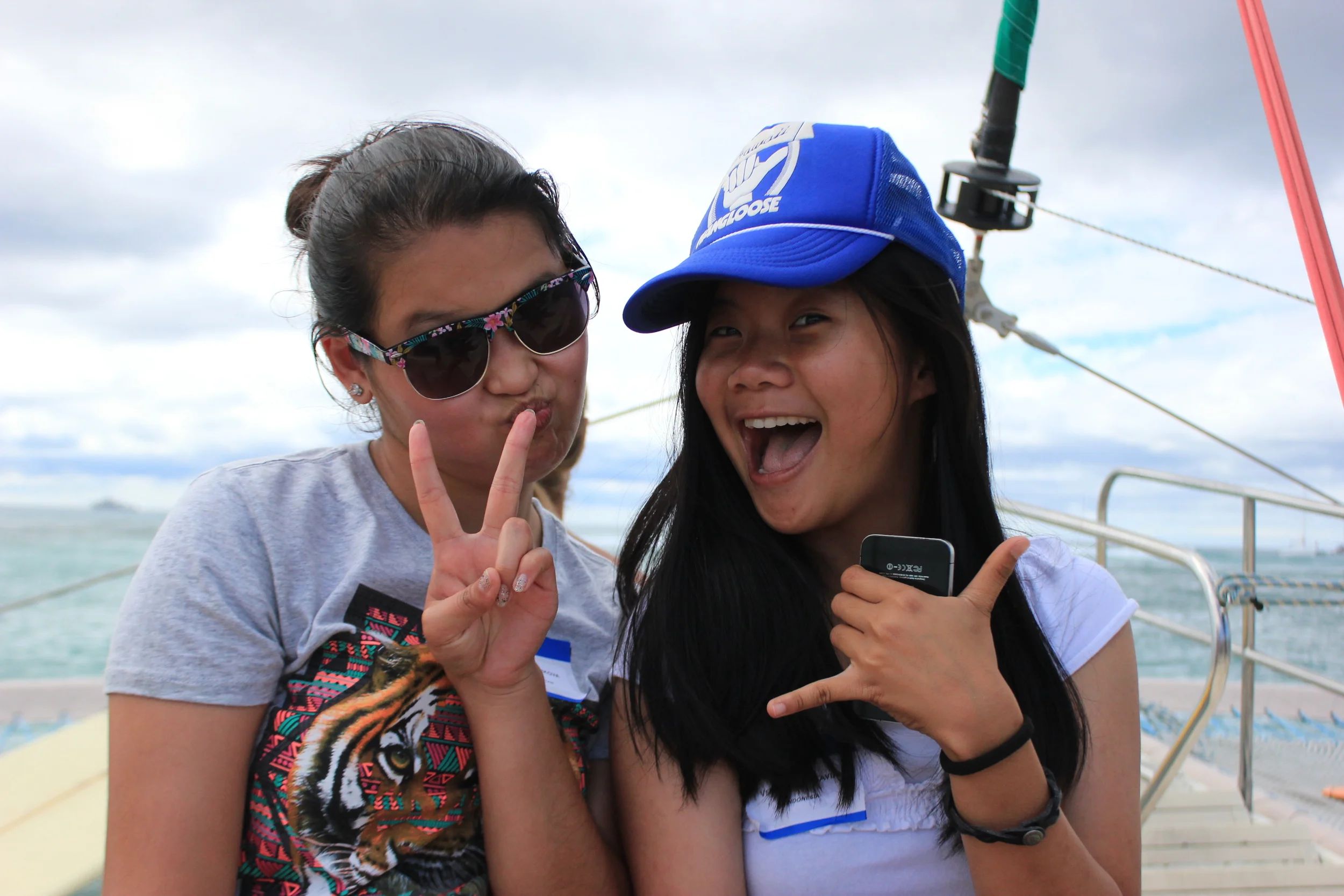 Zhanyl and Verencya on the Catamaran.JPG