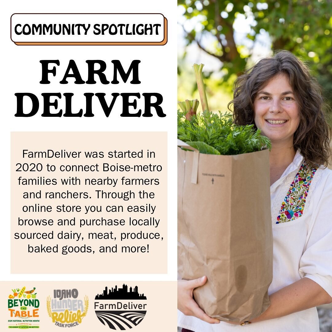 Our next National Nutrition Month spotlight is @farmdeliverboise FarmDeliver allows you to browse and purchase locally sourced goods to be delivered to you! 

FarmDeliver was founded in 2020 by Elisabeth who grew up in Boise raising sheep and chicken