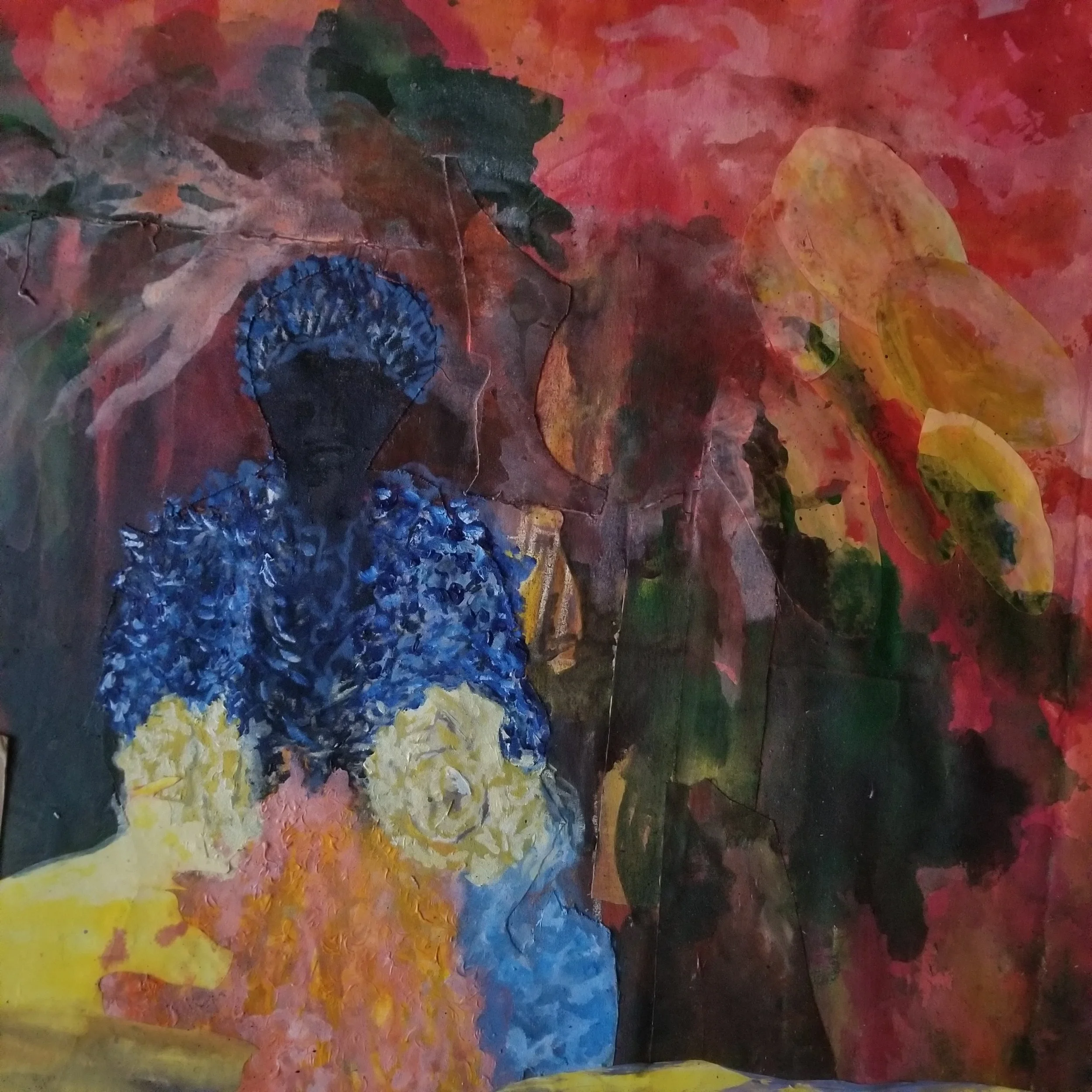 Kimberly M. Becoat, Expansion [detailed image] , acrylic,collaged hand painted elements on unstretched canvas, 4ft x 6ft, 2025