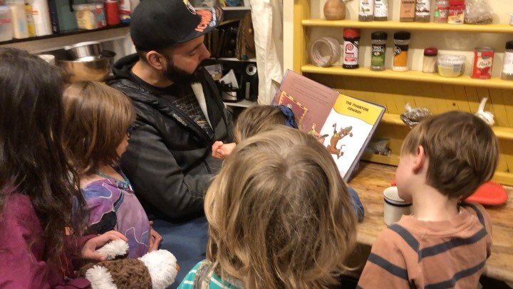 Kitchen read aloud with Gerardo.