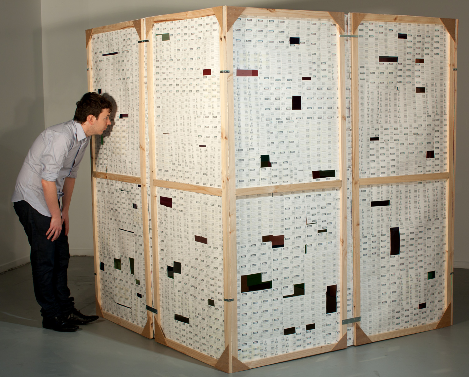 Panic Room (Indecision) - exterior Dulux paint samples, pine 2010 205 x 180 x 180 cm