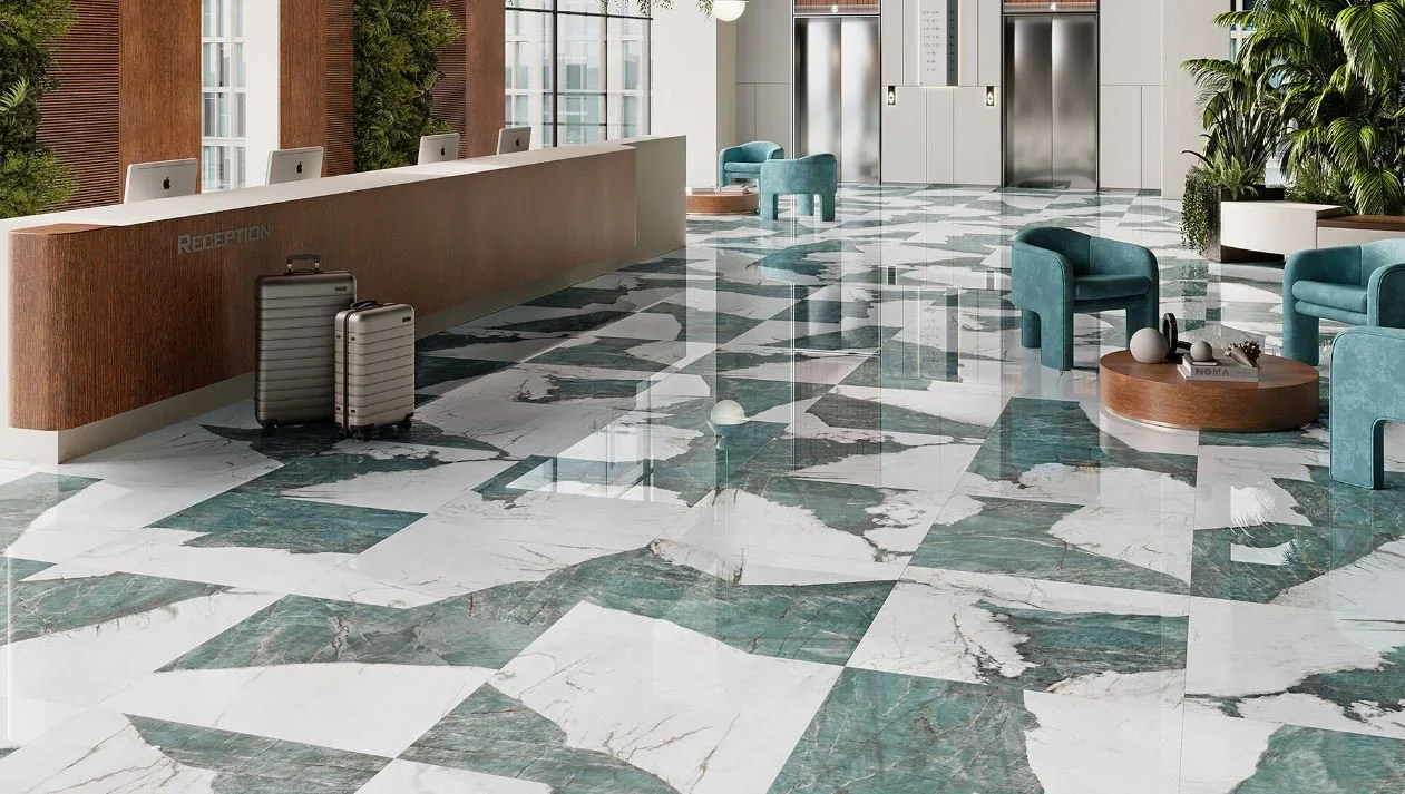 porcelánico imitacion marmol en tonos verdes de Fanal