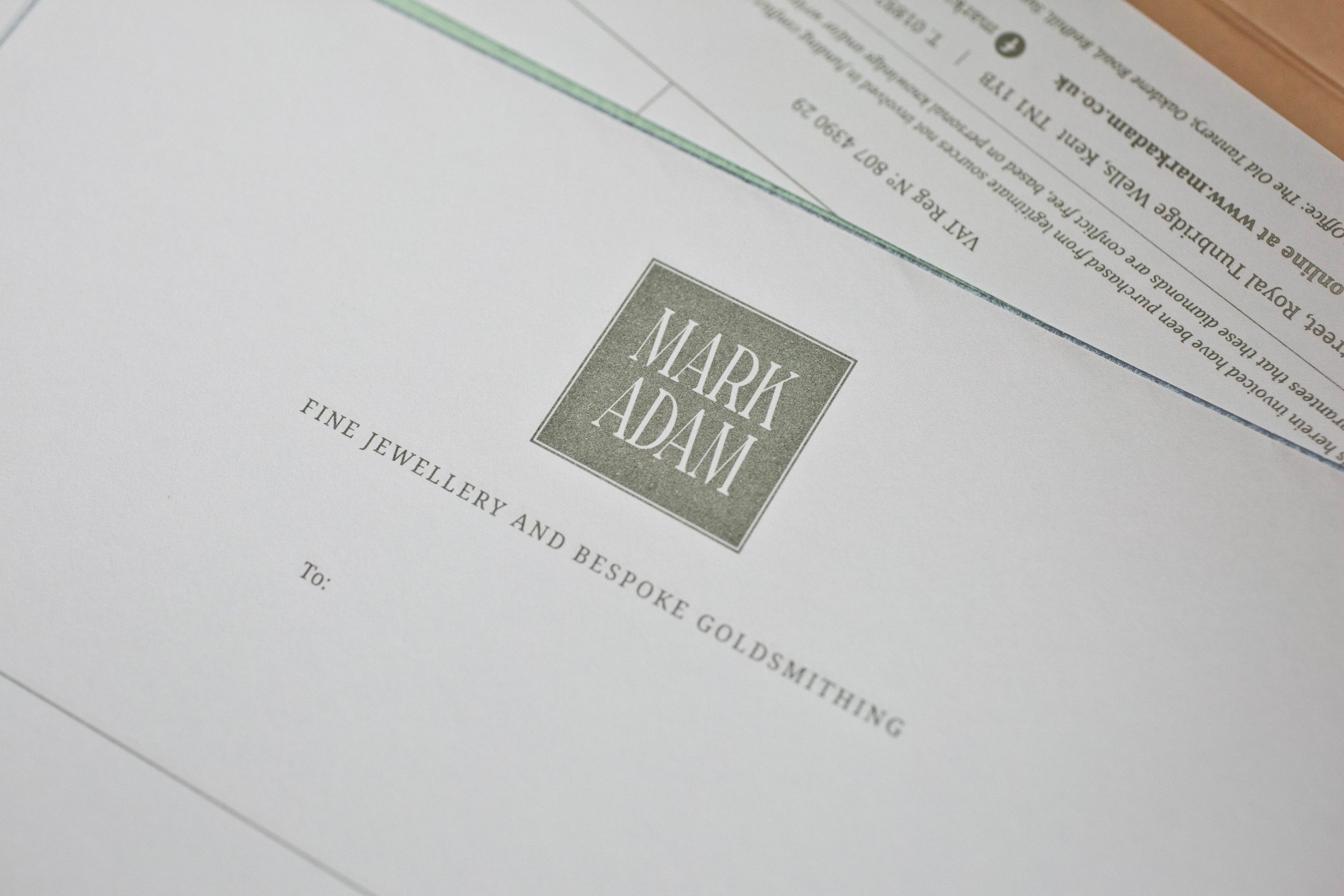 Business stationery design company for Mark Adam Jewellers, Tunbridge Wells, Kent