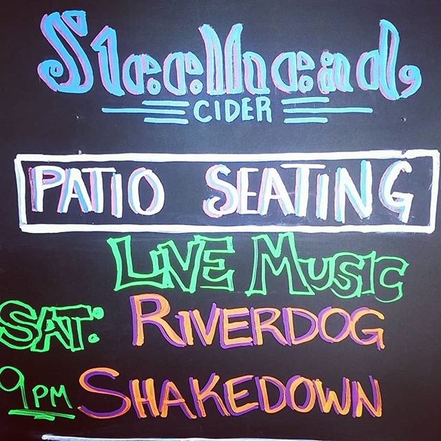 Every Saturday night we feature live music at Steelhead! Come check out @riverdogshakedown tonight at 9pm to get your bluegrass/americana fix. No cover charge, plenty of snazzy ciders, wine and beers, we'll see you tonight!