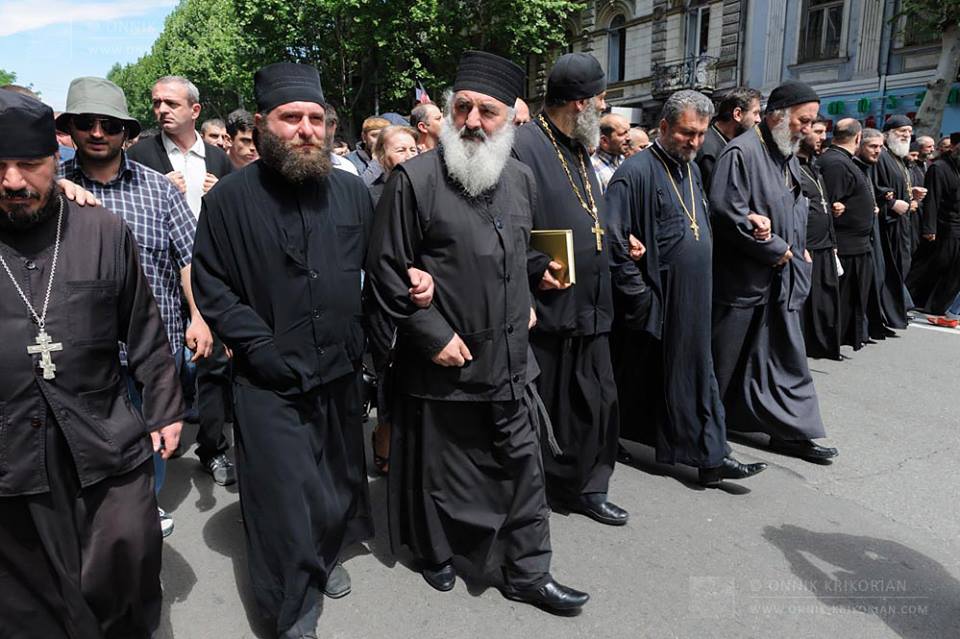 Public square rally in the country of Georgia, led by Orthodox Christian clergy and monastics marching in unity in support of Christian sexual morality.