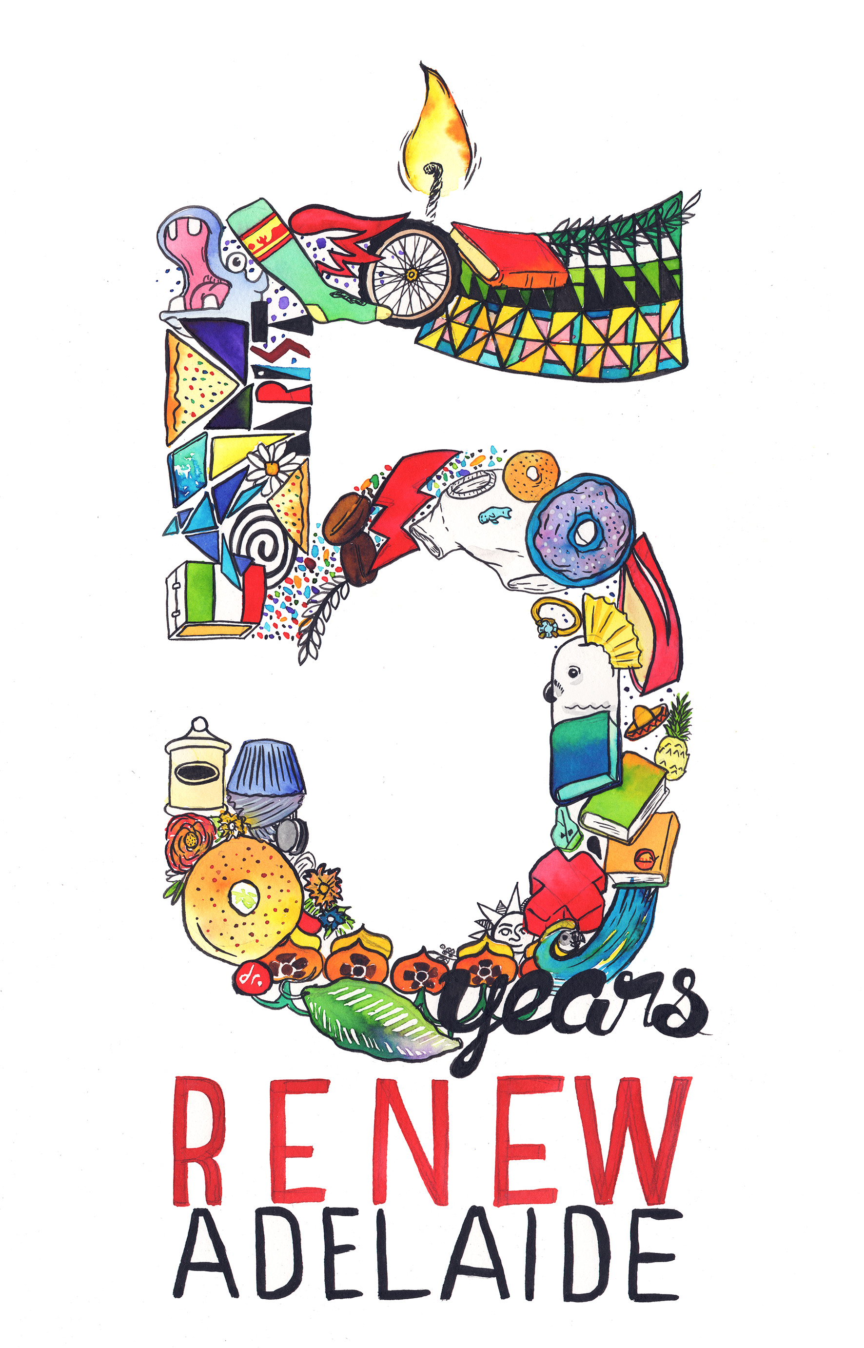 Renew Adelaide 5th birthday commission illustration