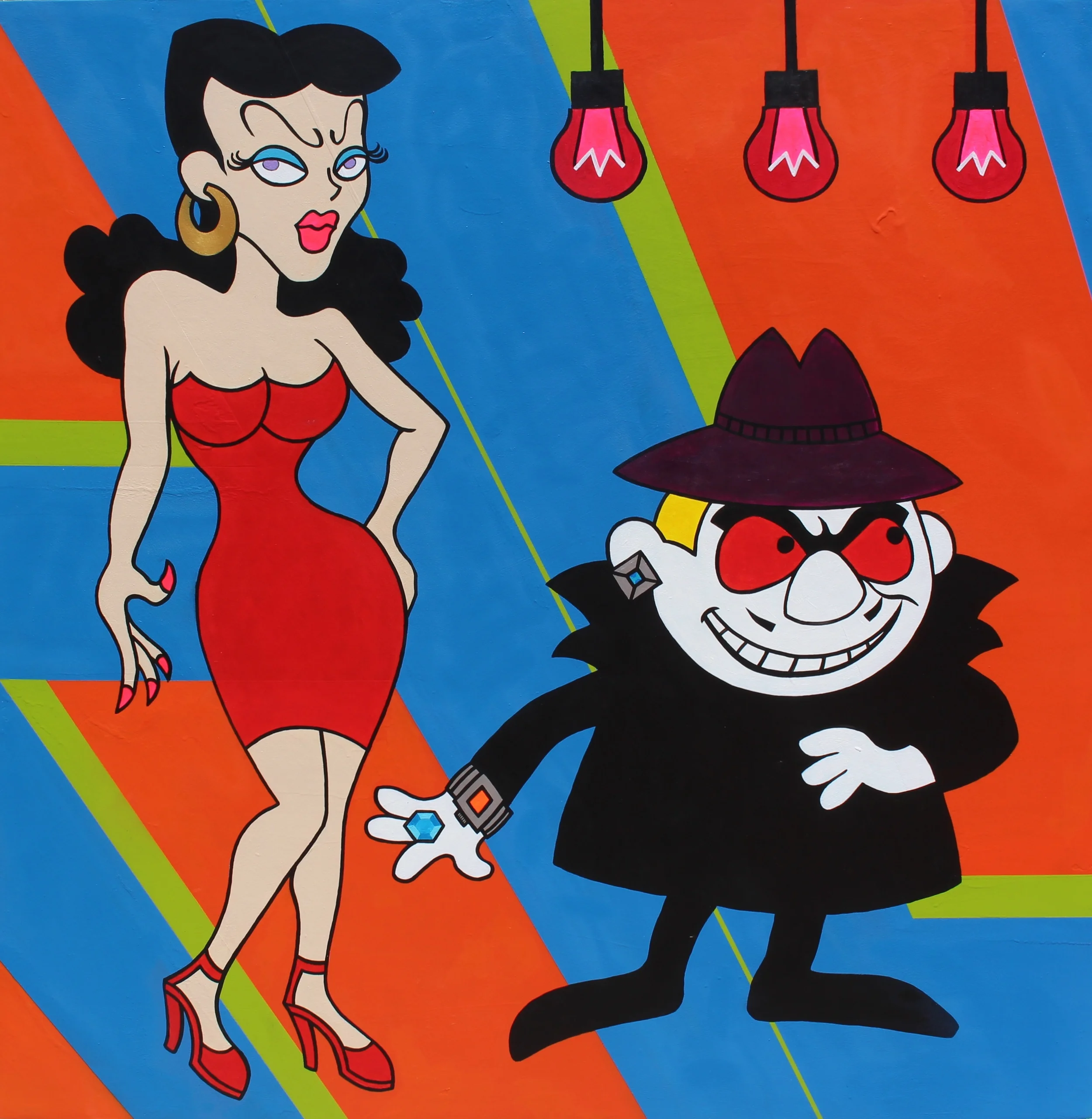   HUSTLE&nbsp;    OPEN FOR BUSINESS   Acrylics, Spray Paint&nbsp;and Mixed Media on Cradled&nbsp;Maple Board  48"L&nbsp;X 48"H X 2.5"D  [ 1&nbsp;of&nbsp;4 ] 