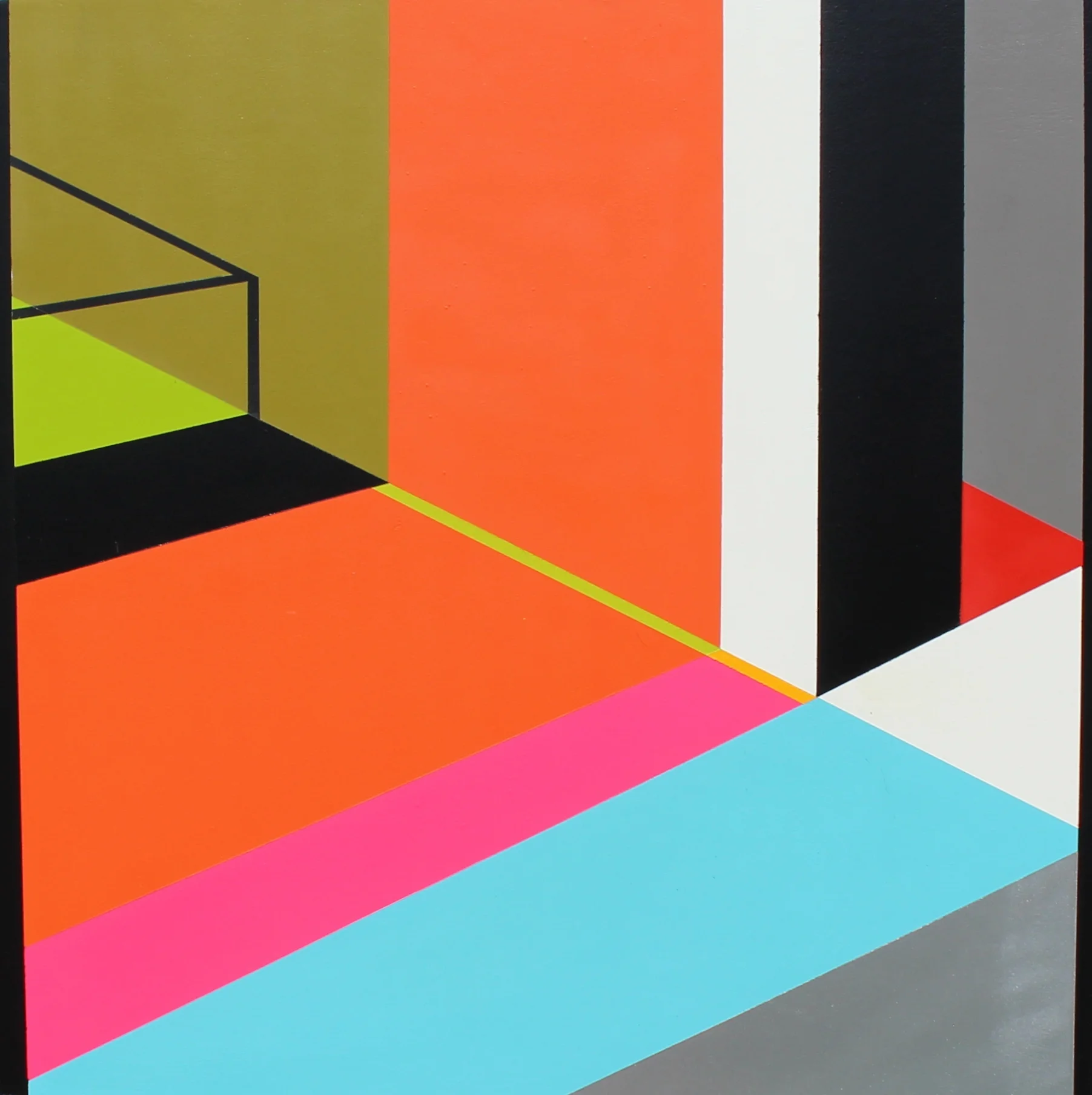   “&nbsp;UPTOWN ROUTE I “&nbsp;[Quadriptych]   Spray Paint On Cradled Maple Board  20"W X 20"H X 2.75"D 