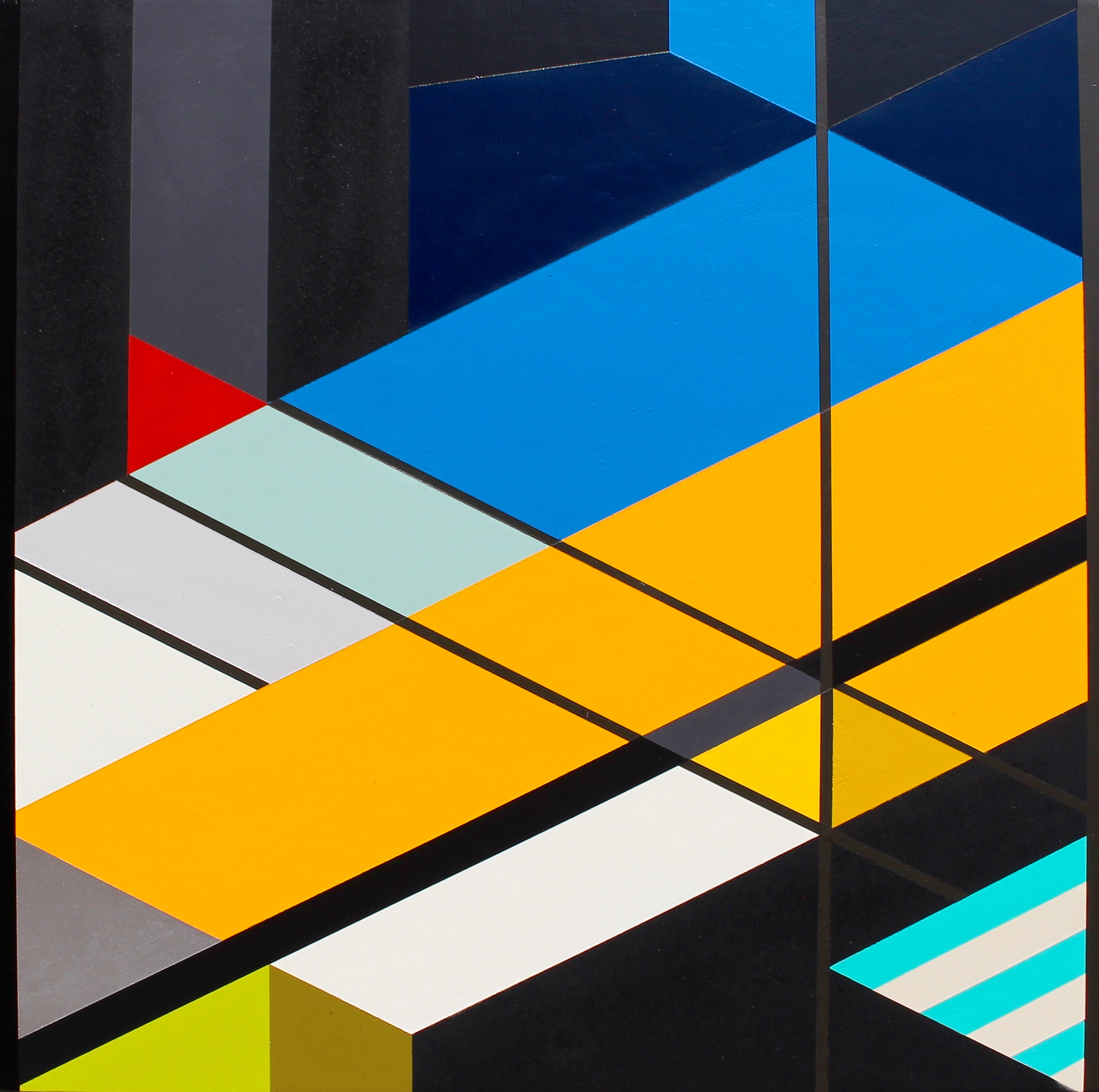   “&nbsp;UPTOWN ROUTE II "&nbsp;[Quadriptych]   Spray Paint On Cradled Maple Board  20"W X 20"H X 2.75"D 
