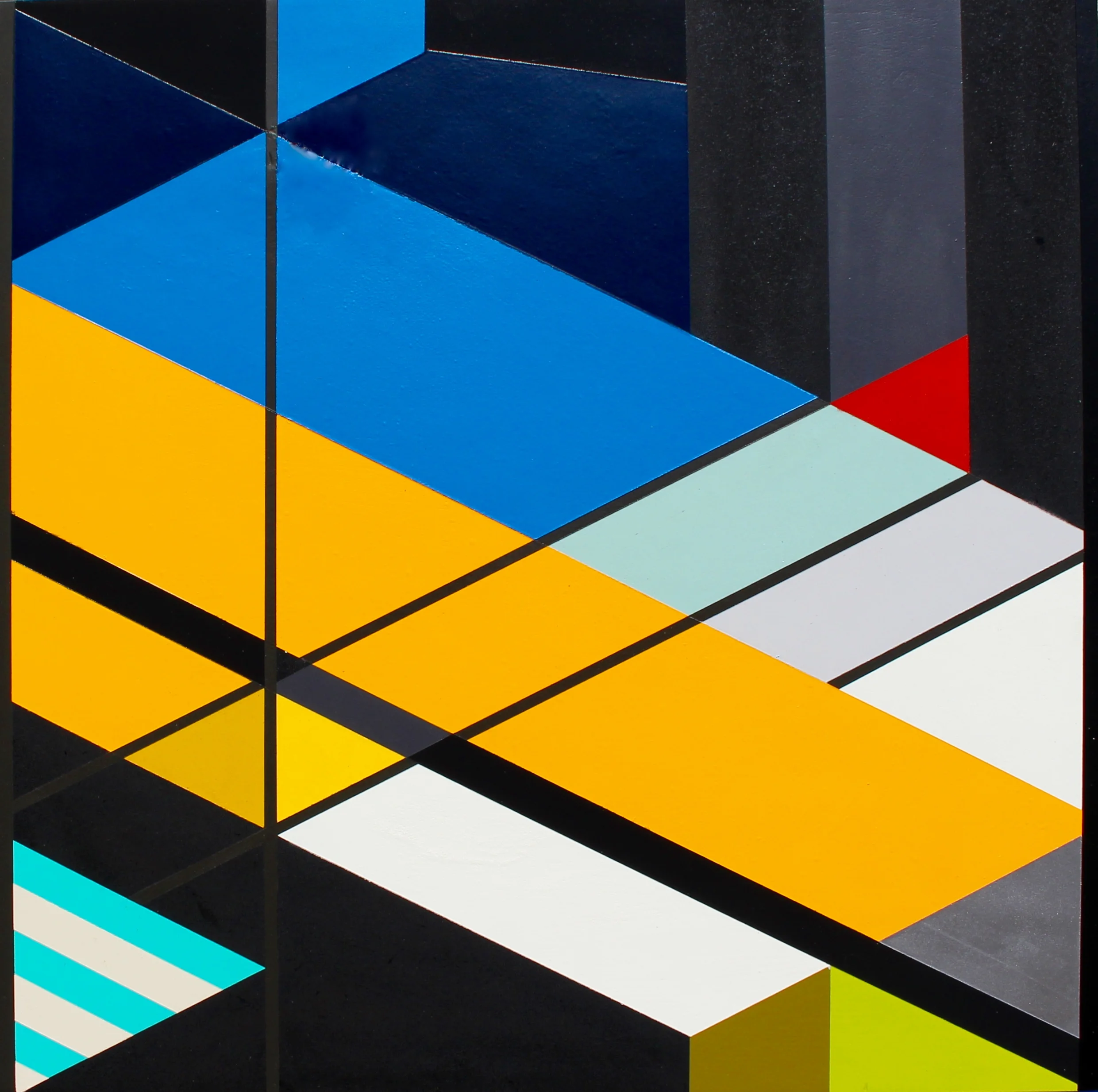   “&nbsp;UPTOWN ROUTE III "&nbsp;[Quadriptych]   Spray Paint On Cradled Maple Board  20"W X 20"H X 2.75"D 
