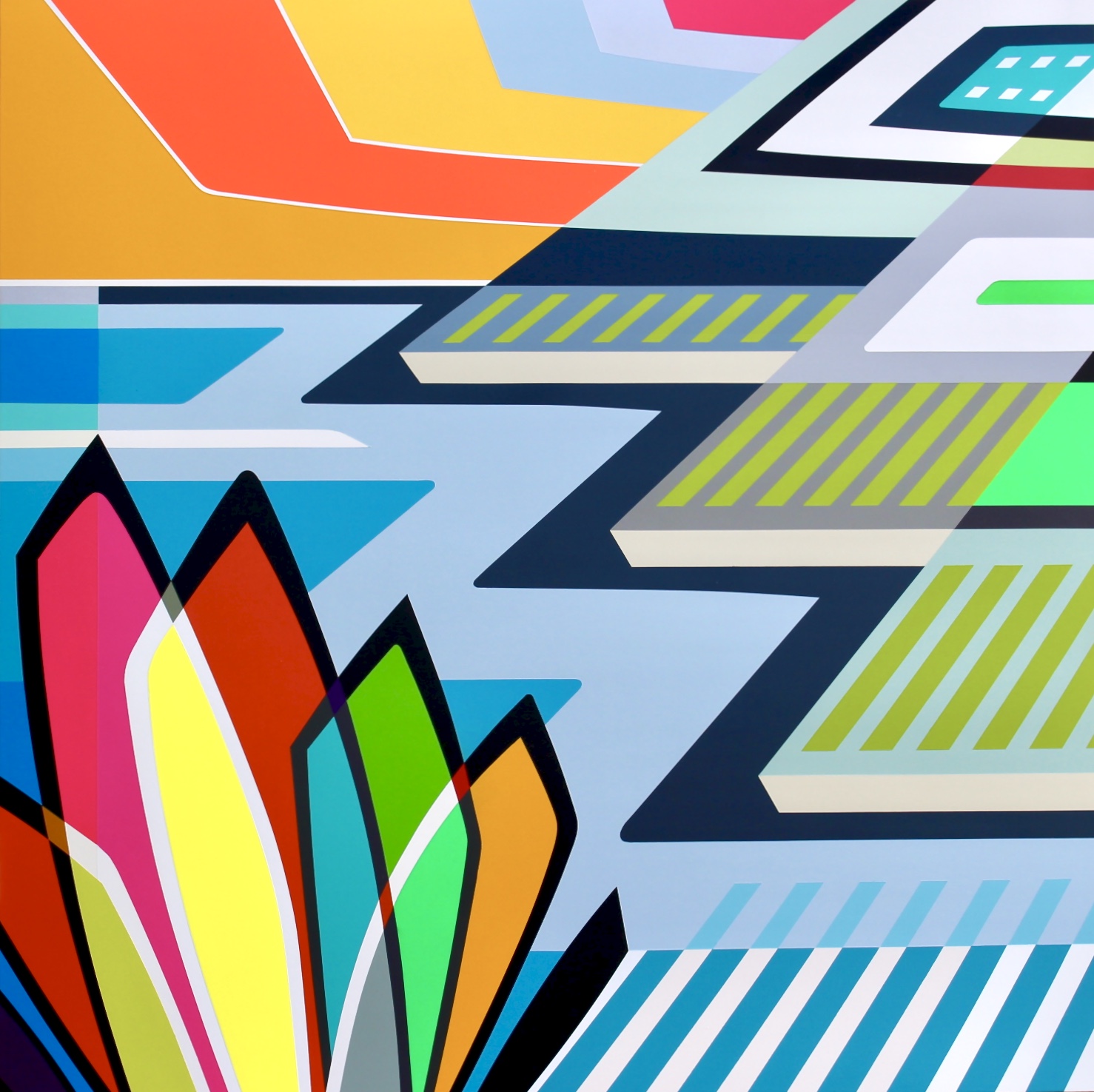 BIG SUR 45” X 45” X 2.75” | Spray Paint and Gesso on Wood . .