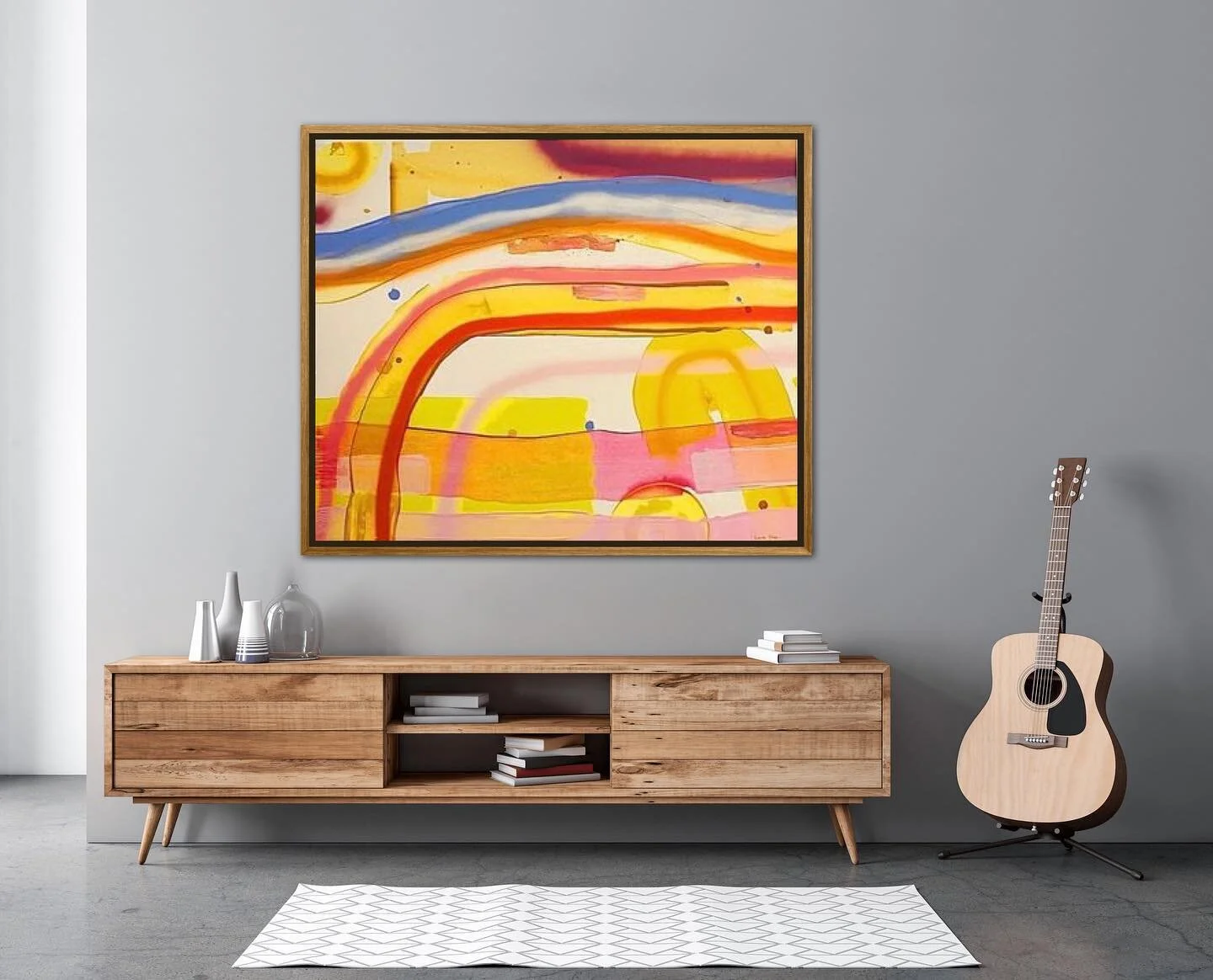 Make a statement with a large happy original painting. Sunkissed 30&rdquo; x 40&rdquo; Available. DM me.
.
.
.
.
.
.
.
.
.
.
. #artgallery #statementpainting #originalart #happyart #modernart #lines #abstractart #contemporary #interiordesign #interio