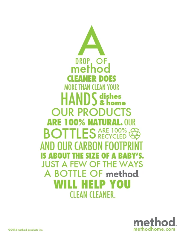 This traditional print ad gives the "Clean Cleaner" manifesto in a bright green drop shape with various sizes and weights of Futura. Click for the full size image,