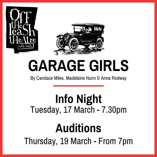 Start your engines, Garage Girls!!
.
Our Information Night is taking place on 17 March at the Drouin Hub, with auditions two later. Details about the production and auditions will be available soon.
.
We can't wait to see you!
.
 #gippsland_theatre #