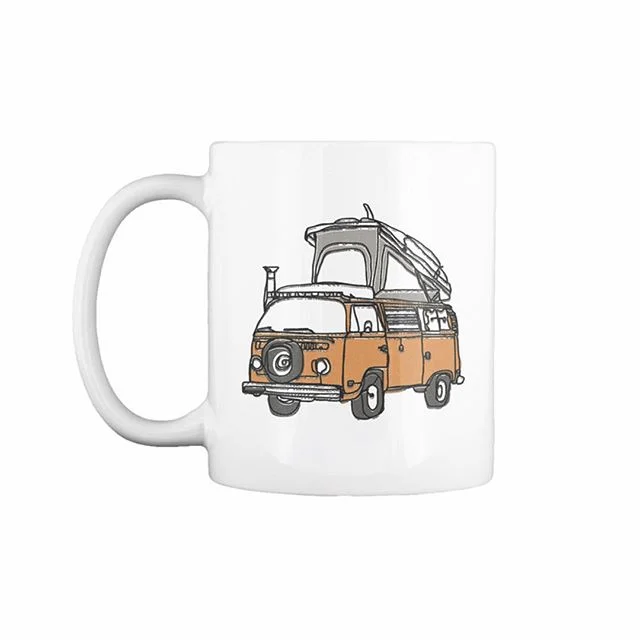 A while back I created this illustration of @jamesbarkman van. Well I thought it would look pretty rad staring at me while enjoying my favorite cup of joe. These are now available through @teespring for a limited time. You can order by clicking the l