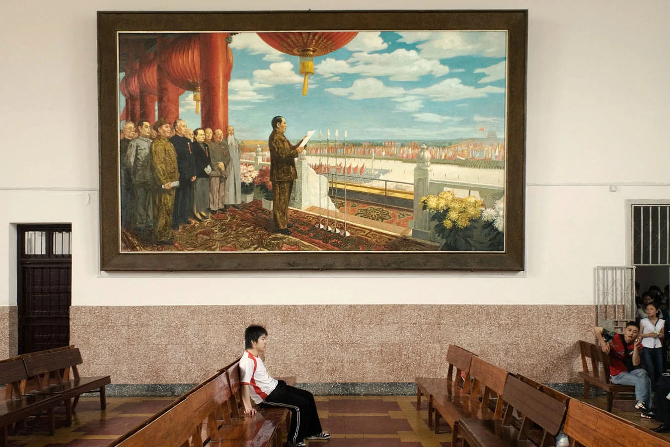 In the waiting room of Shaoshan (bithplace of Mao) railway station a huge painting showing Mao Tse Tung at Tian An Men announcing the creation of The People's Republic of China on October 1st 1949.