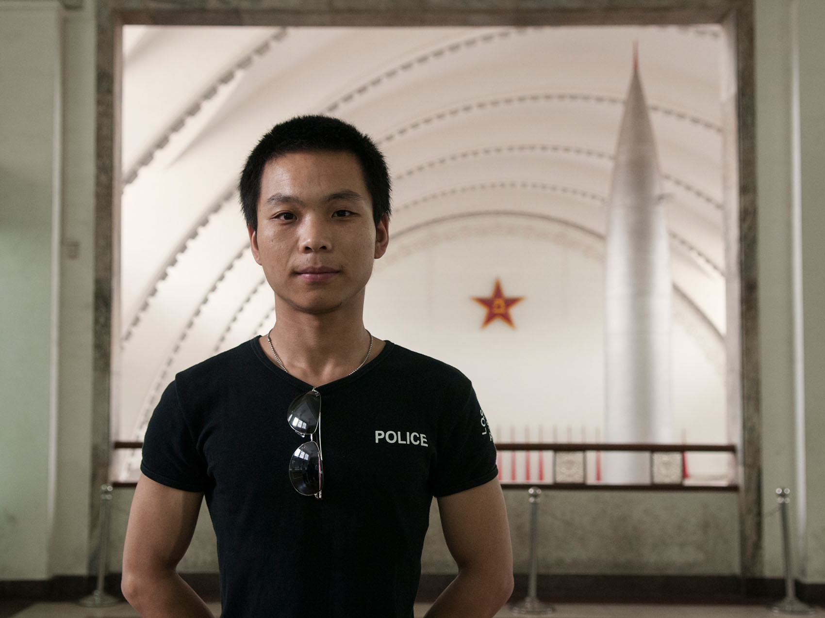A young military enthusiast visiting the Military Museum in Beijing.