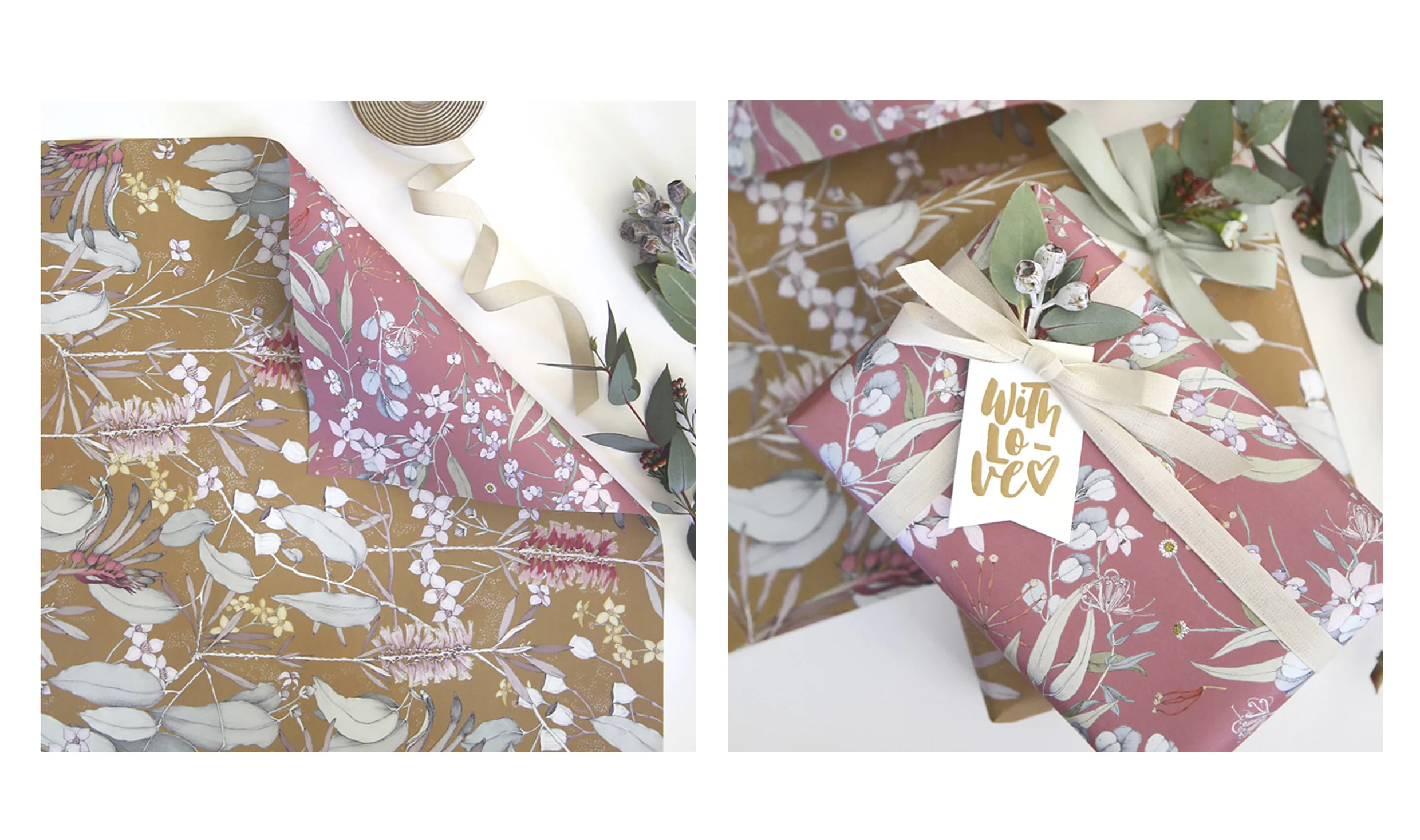 Illustration and Pattern design for Bespoke Letterpress . Printed across Wrapping paper, gift cards & tags, and notebooks.