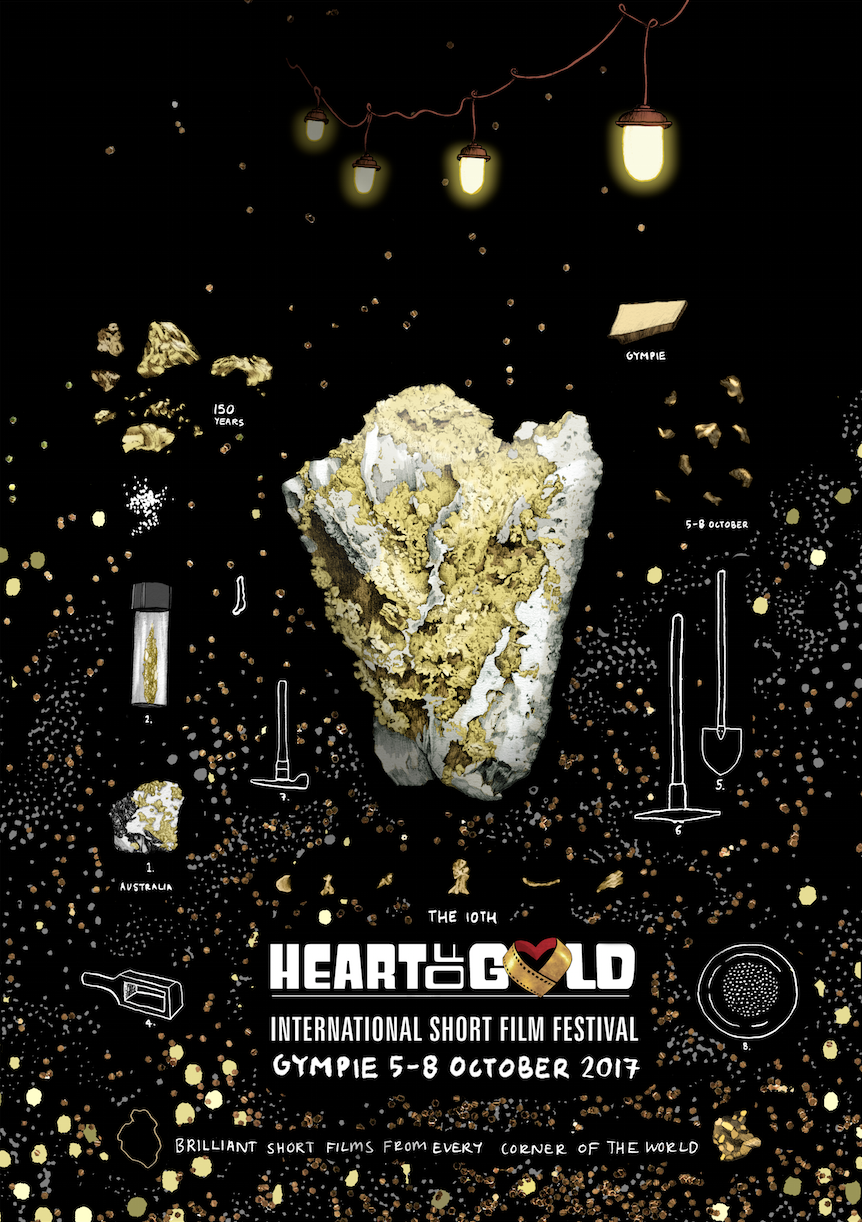  Illustration and Poster Design for the Heart of Gold International Film Festival 2017.  (Poster design by Edith Rewa, Logo by Heart of Gold International Film Festival) 