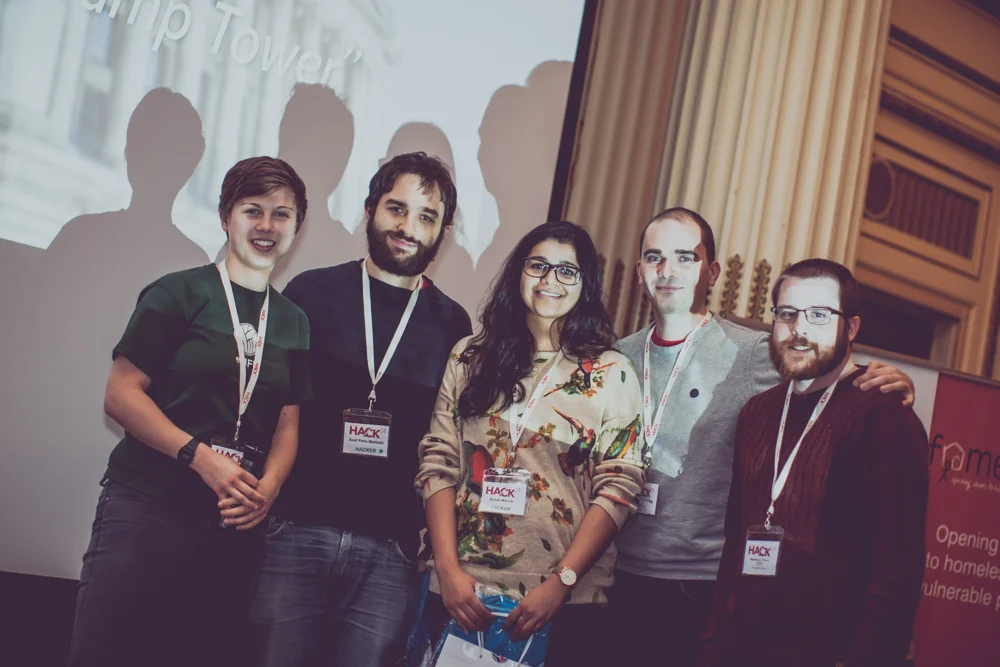 Naomi Penfold with the winners of Hack24 2017's eLife challenge, the Bad Hombres