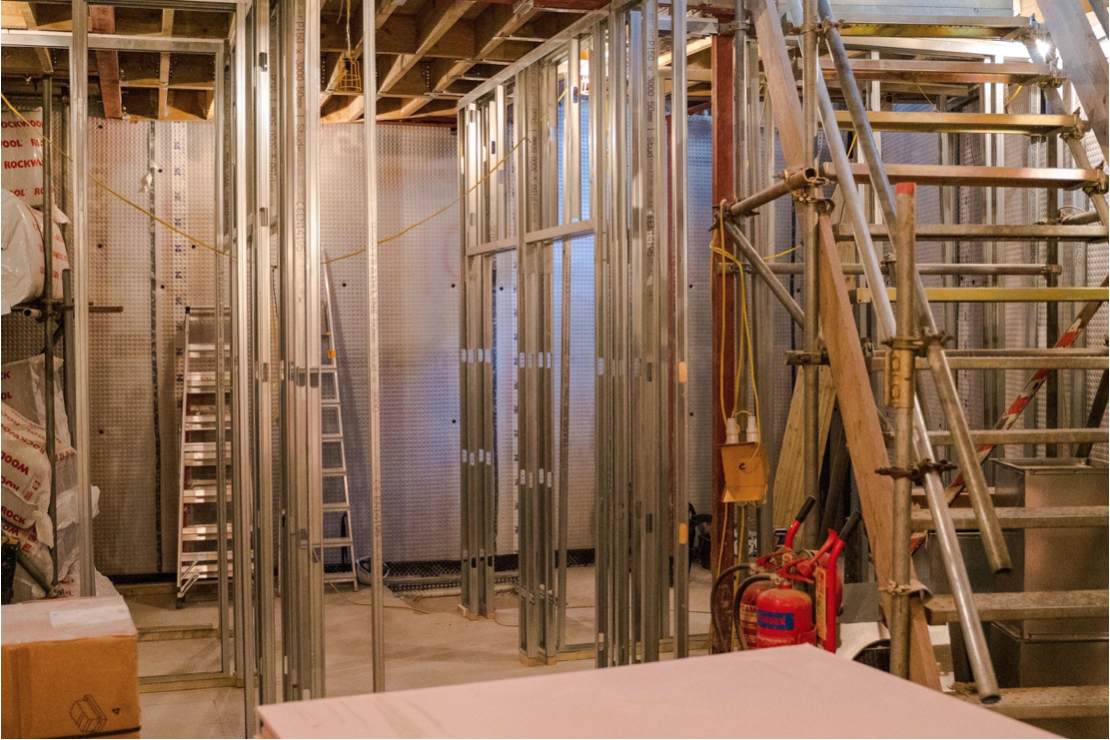 The basement is ready to receive the new partition walls that will separate the new compartments, including the new lift, shower, toilet and meeting room.