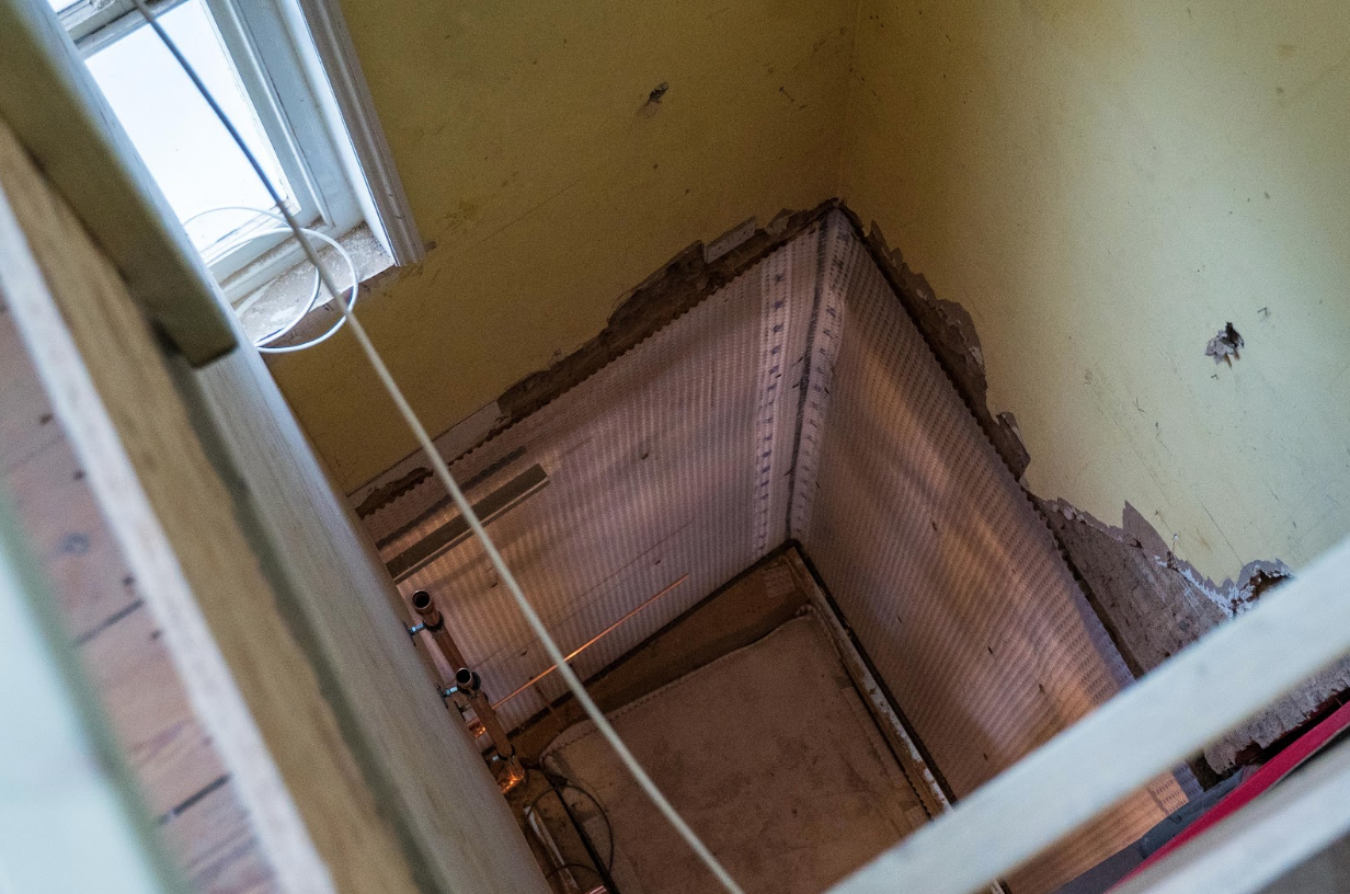 The space reserved for the new lift shaft