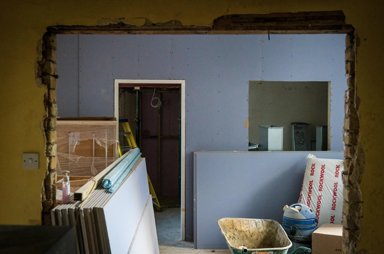 New doors, windows and rooms – in this case the new kitchen, pantry and serving area, with the accompanying serving hatch (right)