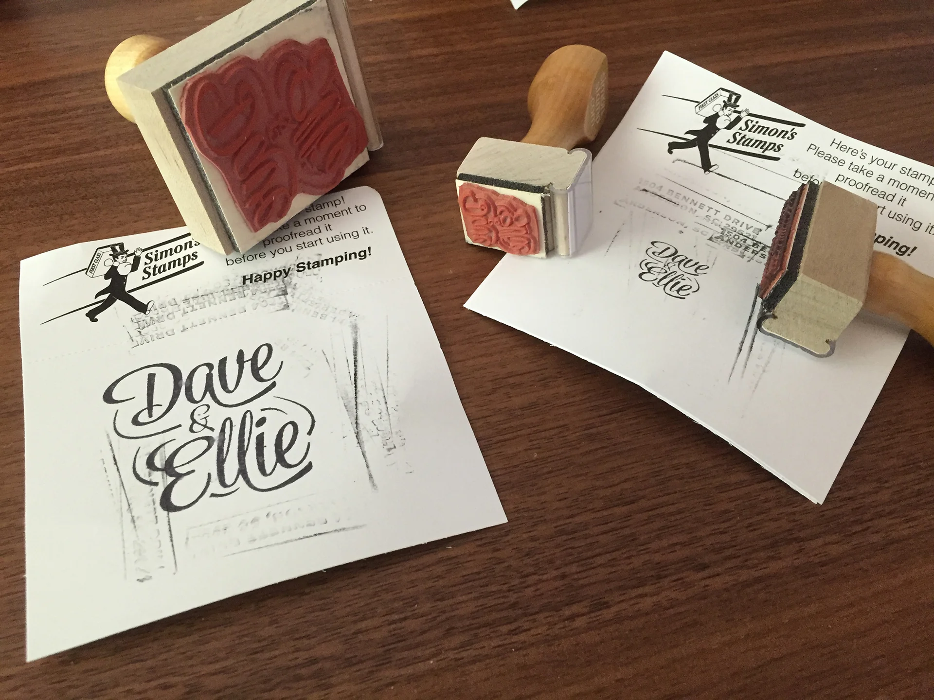 Custom rubber stamps made for packaging elements.