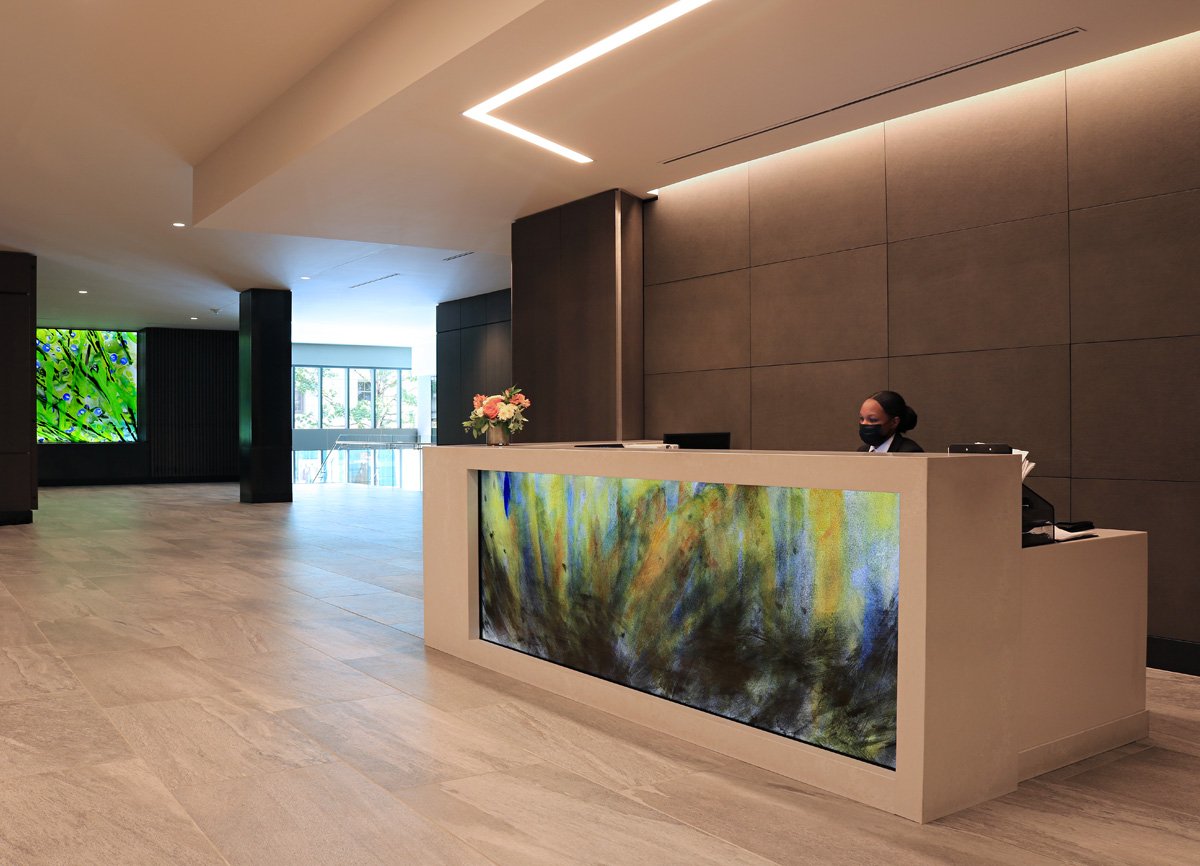 reception desk art glass rainier square seattle