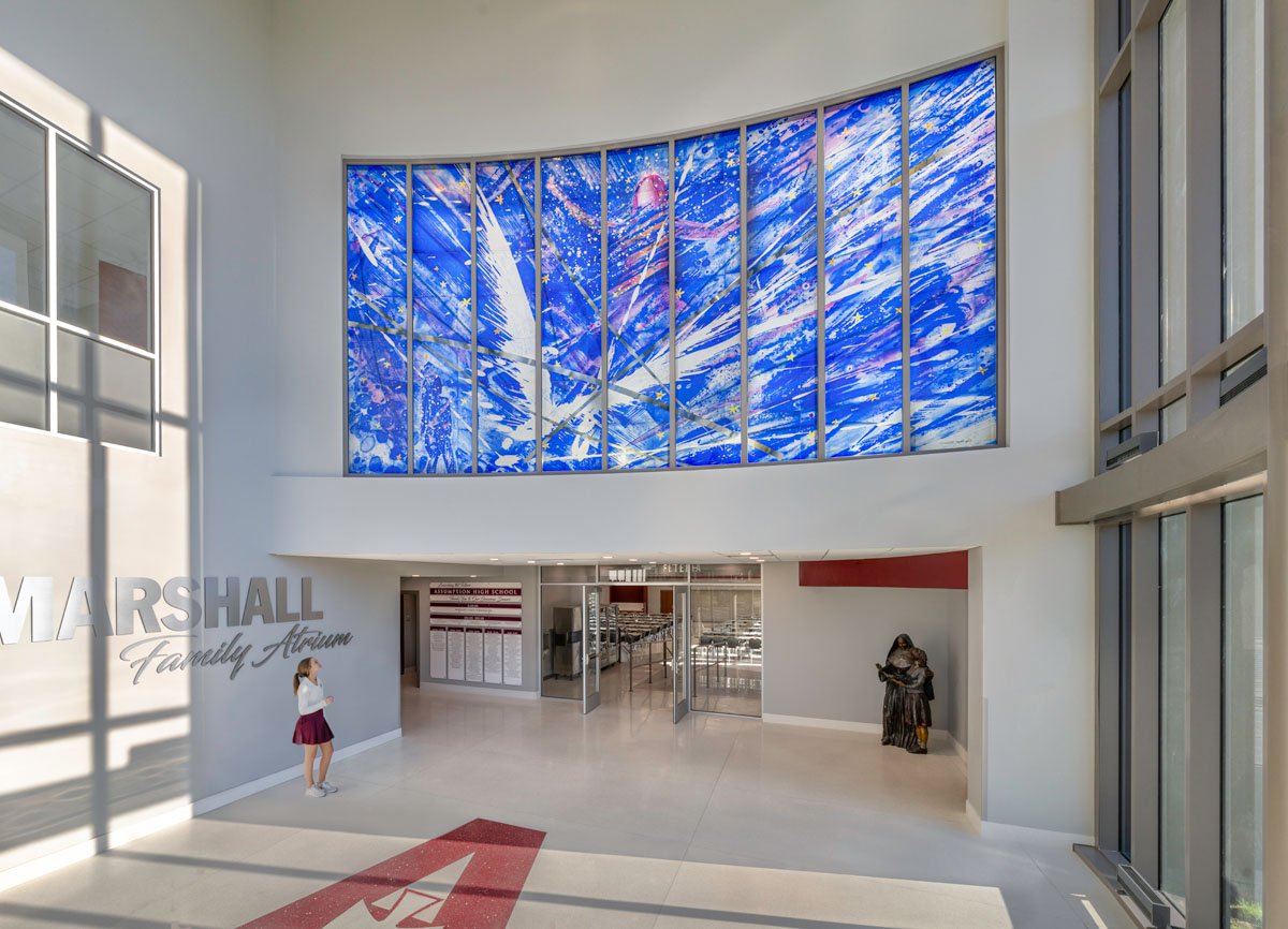 Assumption of Mary high school lobby glass art