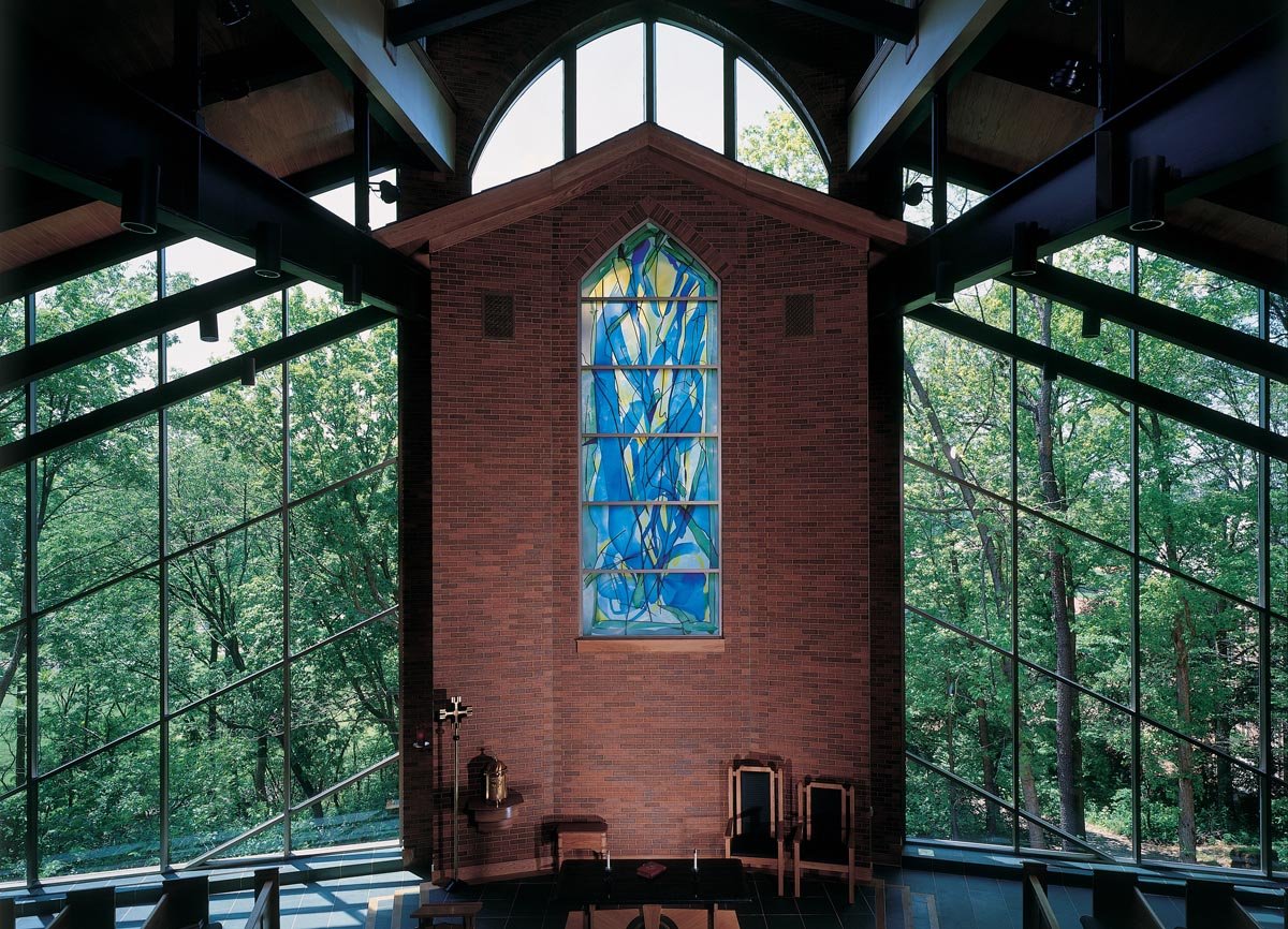 Resurrection stained glass art Bellarmine University chapel Louisville 