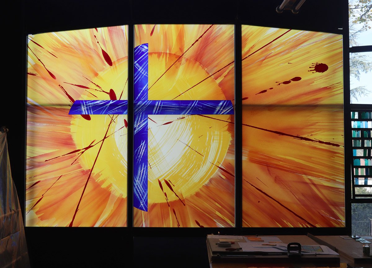 Crucifixion window, studio shot, Apostolic Faith Church, Chicago