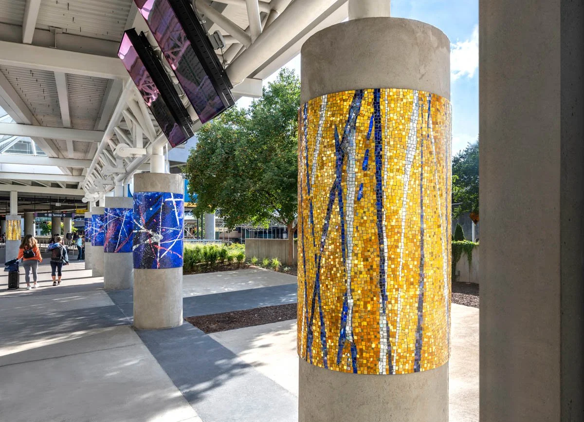Guy Kemper exterior mosaic art columns Nashville Airport