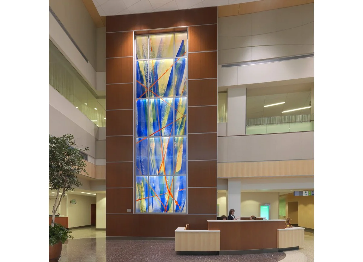 monumental backlit glass wall for hospital