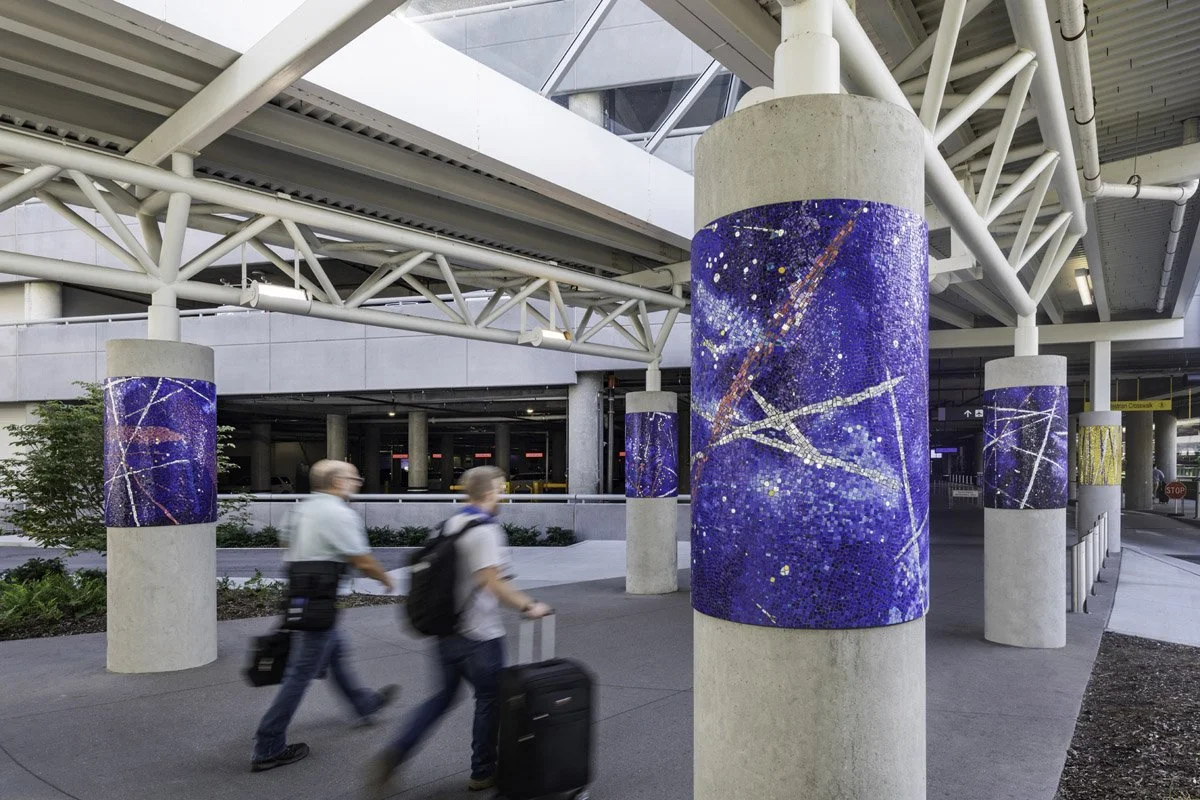 Corporate exterior artwork entrance to airport rental car facility