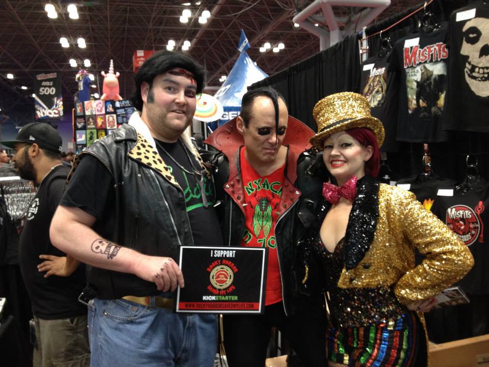Eddie (Larry) and Columbia (Dana) with Jerry Only, original band member of The Misfits, supporting out little film NYCC '13