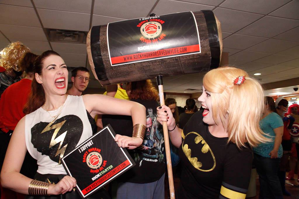 Dana (Production Design) and Laura (Co-Producer and Website Manager) at The Home of Happiness' Super Hero Theme yelling their support Photo credit to Michael Hambel Photography