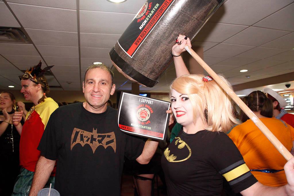 Dana (Production Design) posing with audience and cast members at The Home of Happiness' Super Hero Theme night who show their support for RHSML Photo credit to Michael Hambel Photography