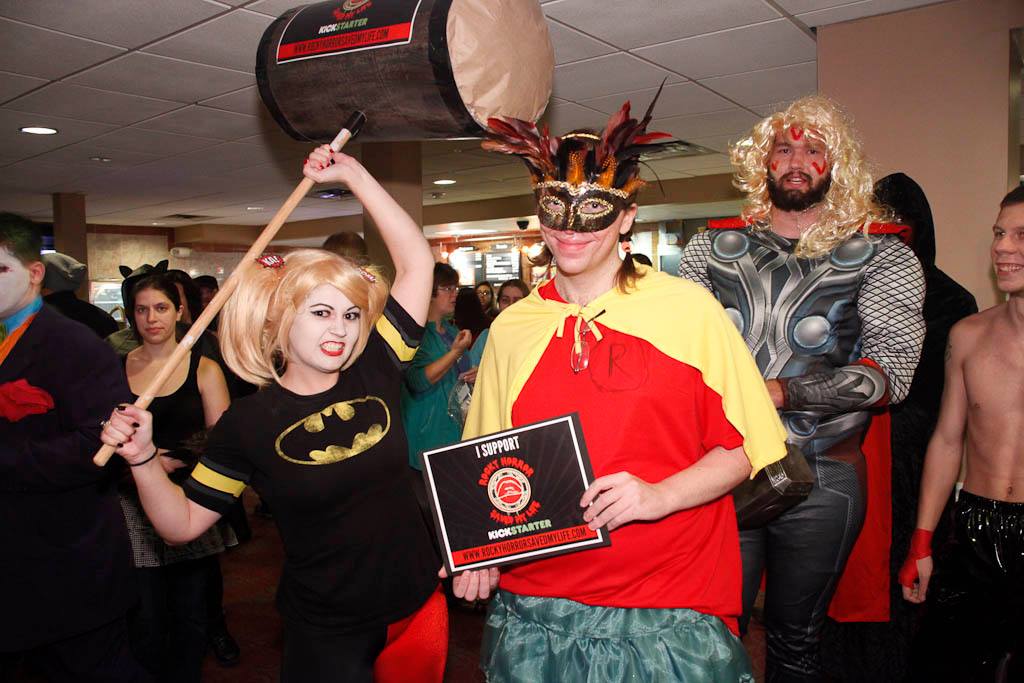 Dana (Production Design) posing with audience and cast members at The Home of Happiness' Super Hero Theme night who show their support for RHSML Photo credit to Michael Hambel Photography