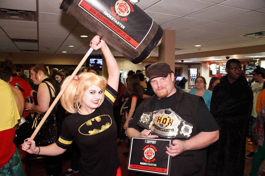 Dana (Production Design) posing with audience and cast members at The Home of Happiness' Super Hero Theme night who show their support for RHSML Photo credit to Michael Hambel Photography