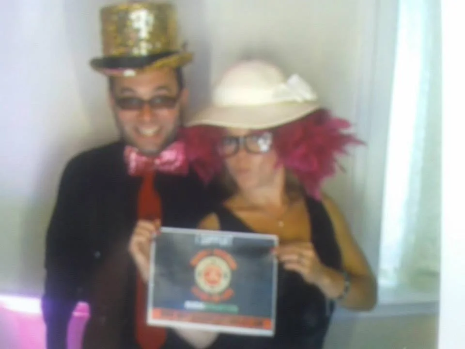 Casey Kirkpatrick and Liz Beaux, long time supporters of Throbbing Temple Productions, posing at Ryan and Faith's wedding (of Friday Nite Specials cast ) to take time out to show support for us!