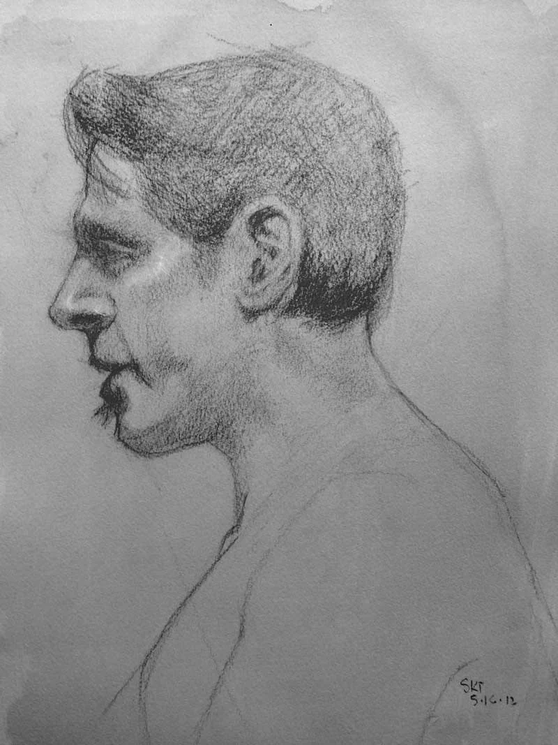 Male Portrait Profile Charcoal on Paper 15 x 11