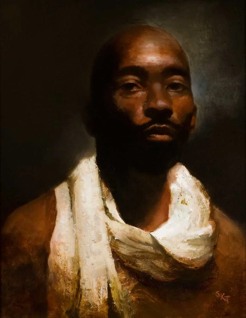 Man with a White Scarf Oil on Panel 16 x 12