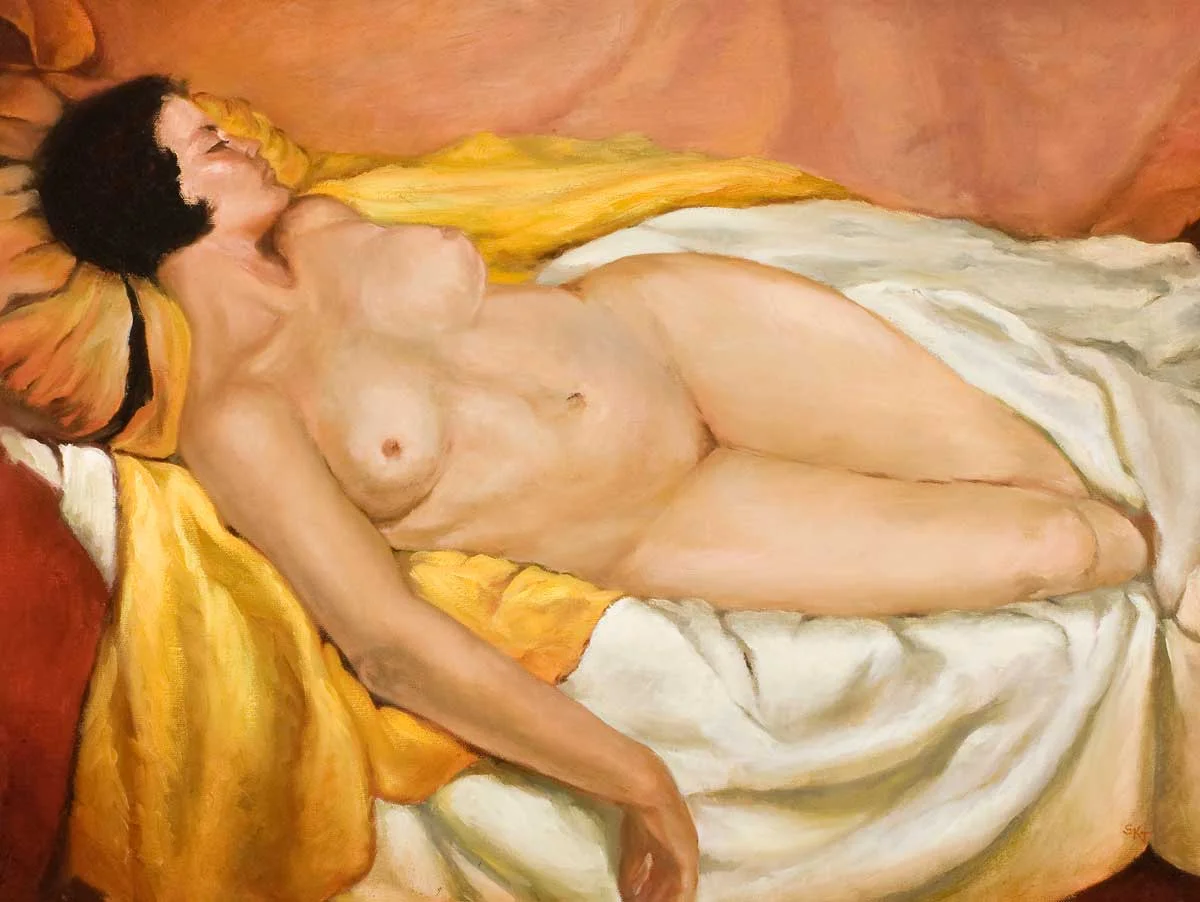 Nude on Yellow after Capochini Oil on Canvas 18 x 24